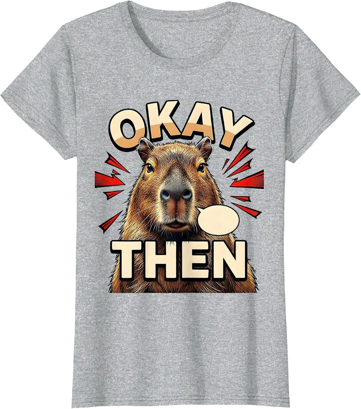 Women's Okay Then Comic Book Capybara Funny Animal Lover Meme T-Shirt - Heather Grey