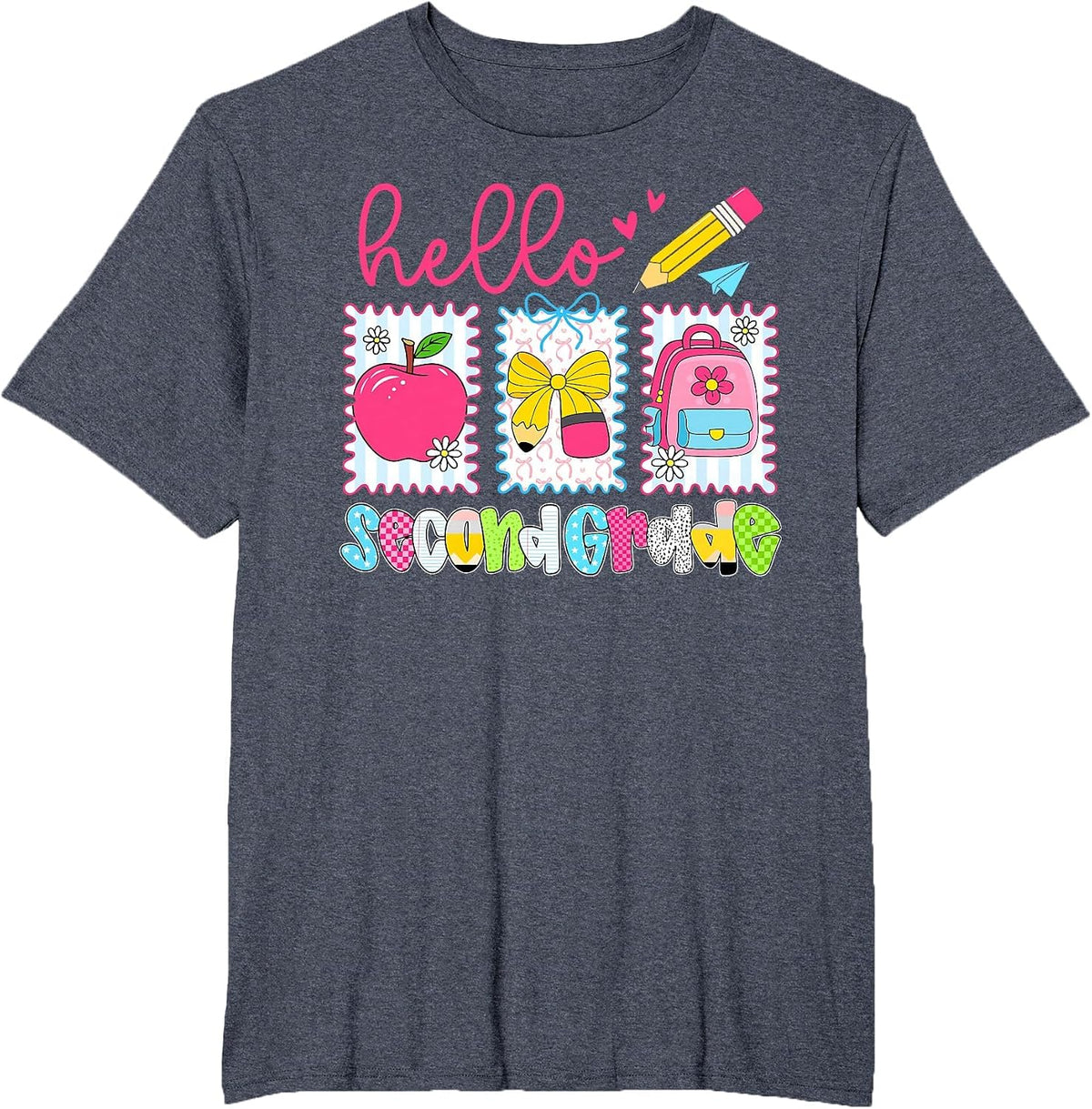 Preppy Hello Second Grade Team Back to School Teachers Kids T-Shirt, Men's Big and Tall, Heather Blue, 3X Tall - As Pictured