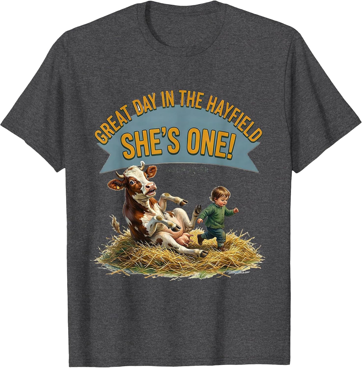 Great Day In The Hayfield She's ONE Godmother Birthday Farm T-Shirt - Dark Heather Grey