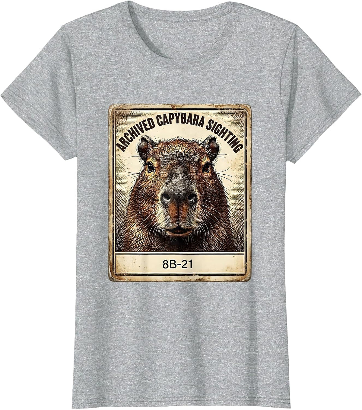 Archived Capybara Sighting 8B-21 Funny Vintage Animal Meme T-Shirt - Heather Grey