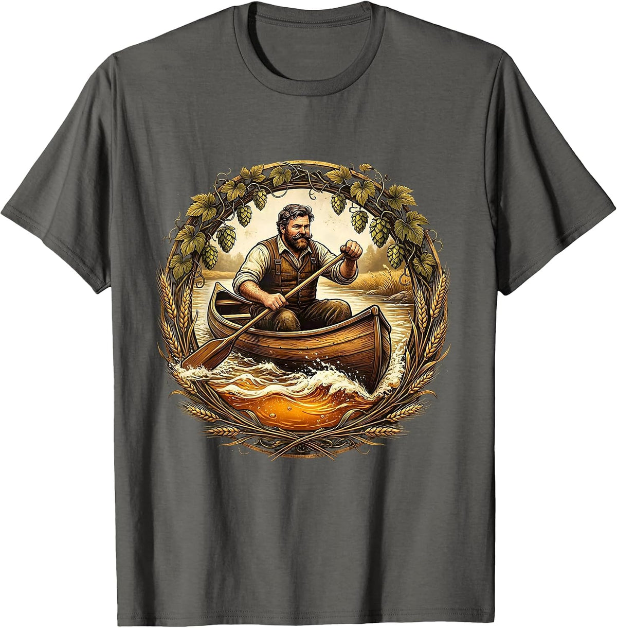 Beer River Canoe Paddling Graphic T-Shirt - Asphalt Grey