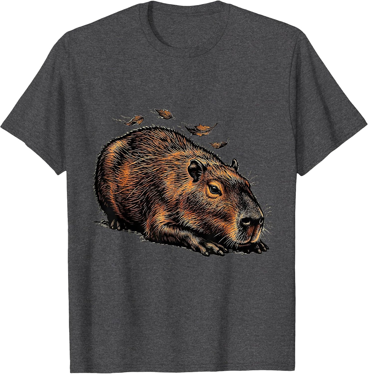 Men's Capybara Linocut Animal Humor Meme T-Shirt - Dark Heather Grey