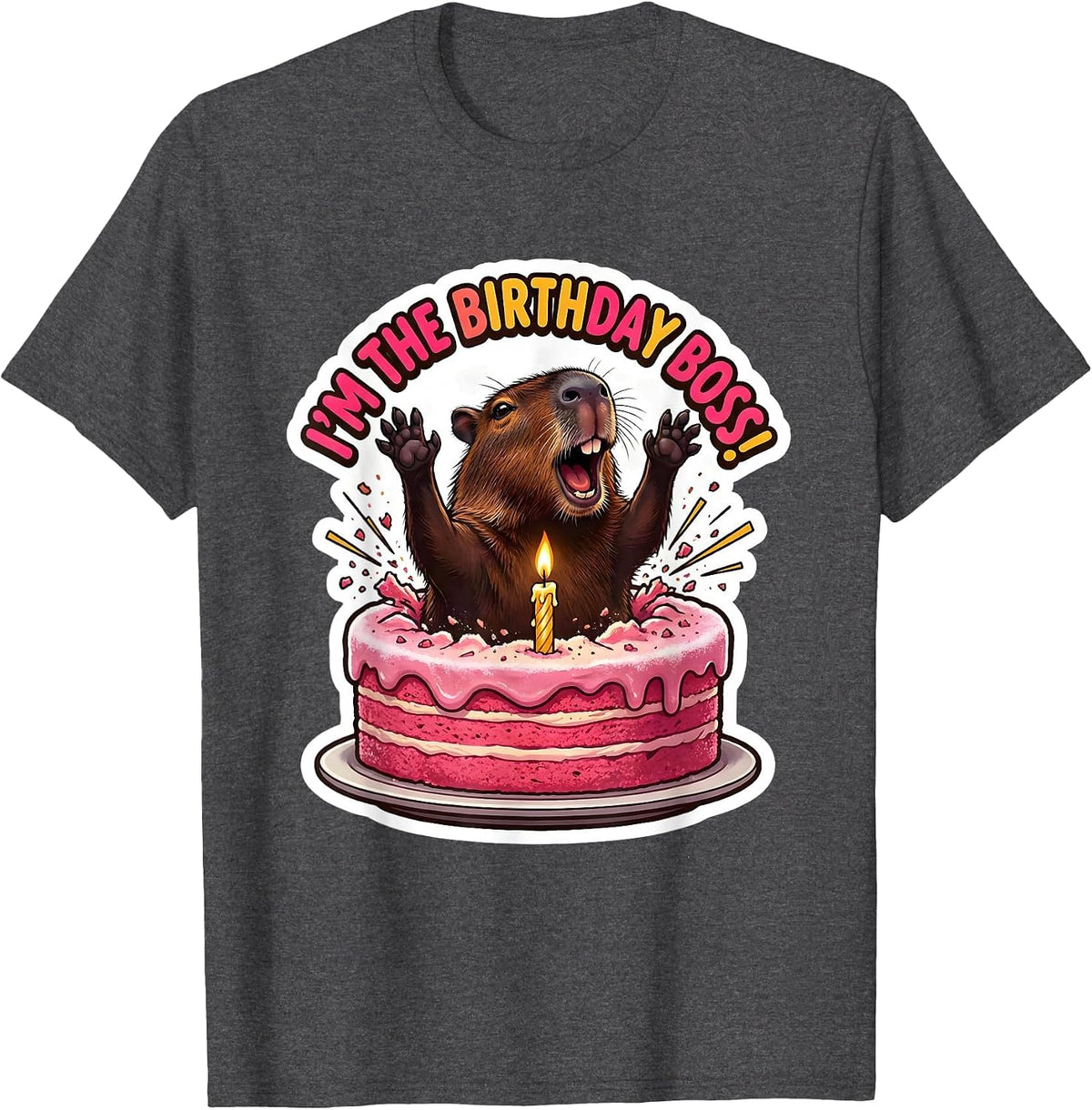 I'm The Birthday Boss! Playful Capybara Kids Party Humor T-Shirt - Dark Heather Grey