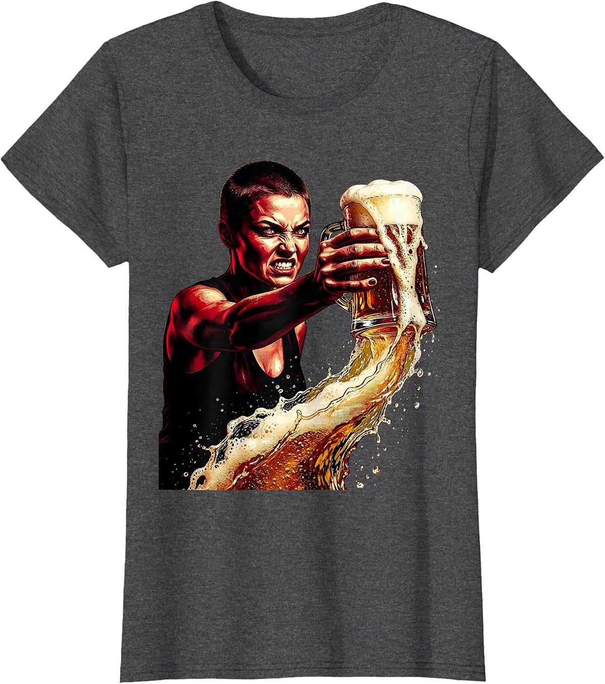 Women's Fierce Beer Pour Graphic Tee T-Shirt - Dark Heather Grey