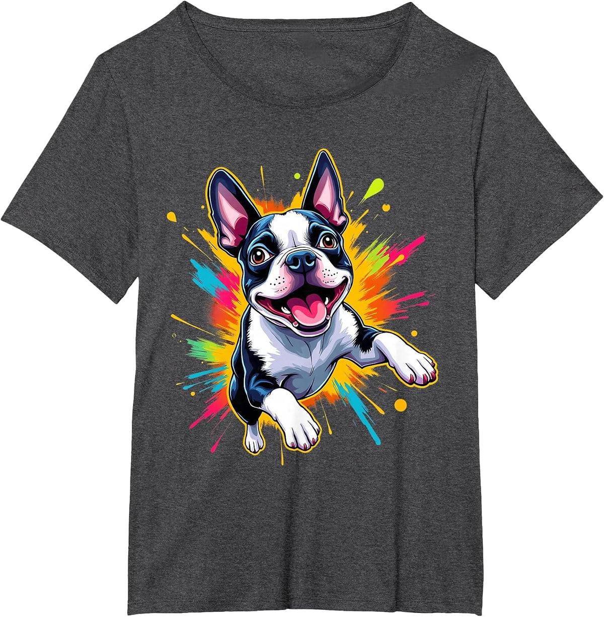 Boston Terrier Lovers Jumping Design Funny Boston Terrier T-Shirt - Dark Heather Grey