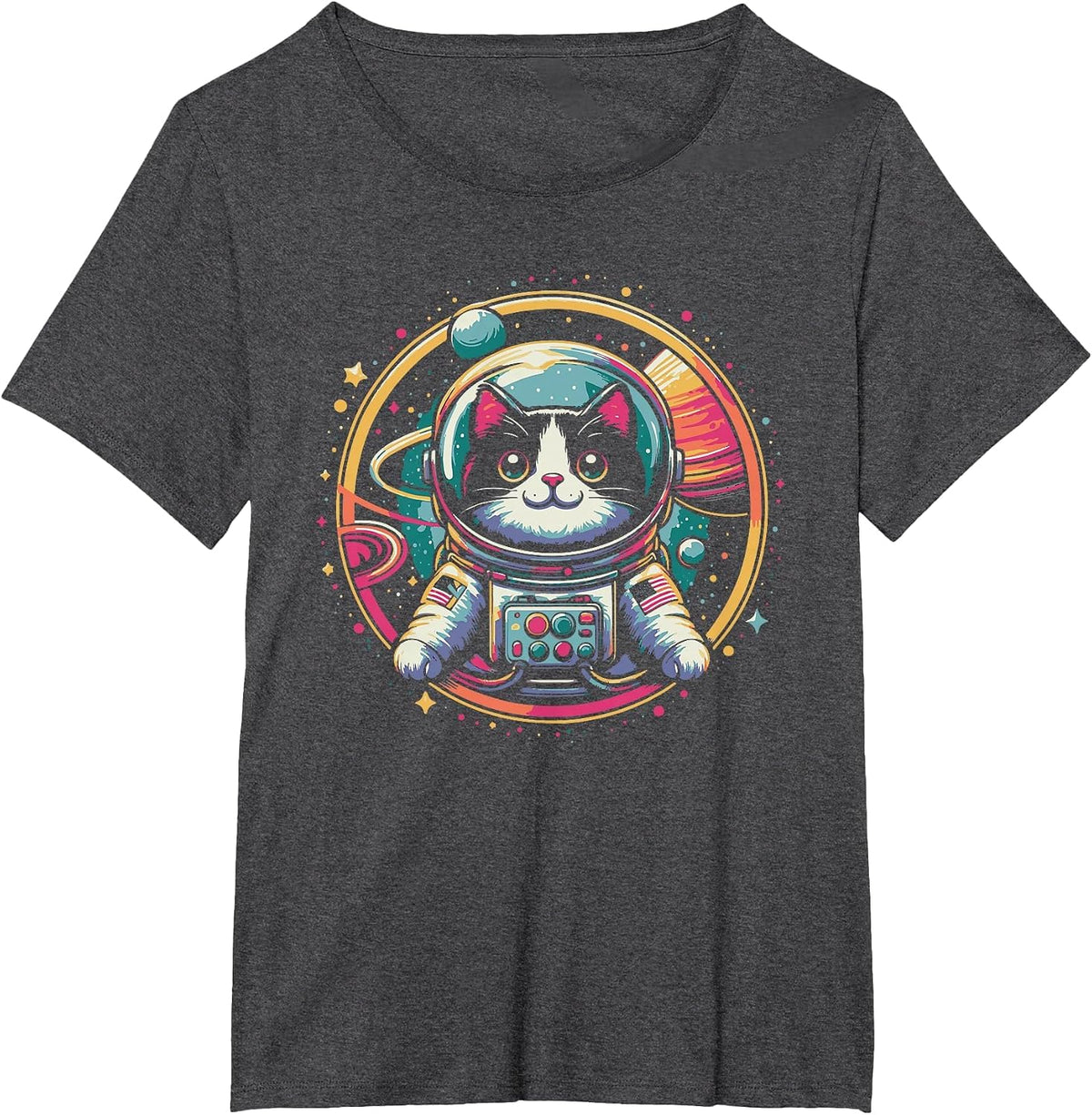 Tuxedo Cat Astronaut Space Funny Tuxedo Cat Lover T-Shirt - Dark Heather Grey
