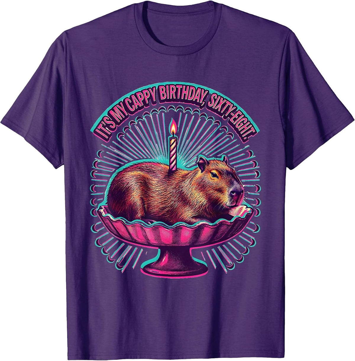 It's My Cappy Birthday Sixty-Eight Risograph Capybara T-Shirt - Purple