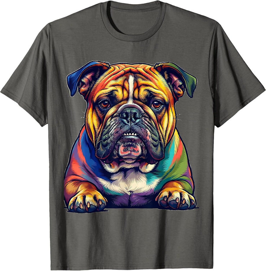 English Bulldog Colorful Pet Lover Casual Wear T-Shirt - Asphalt Grey