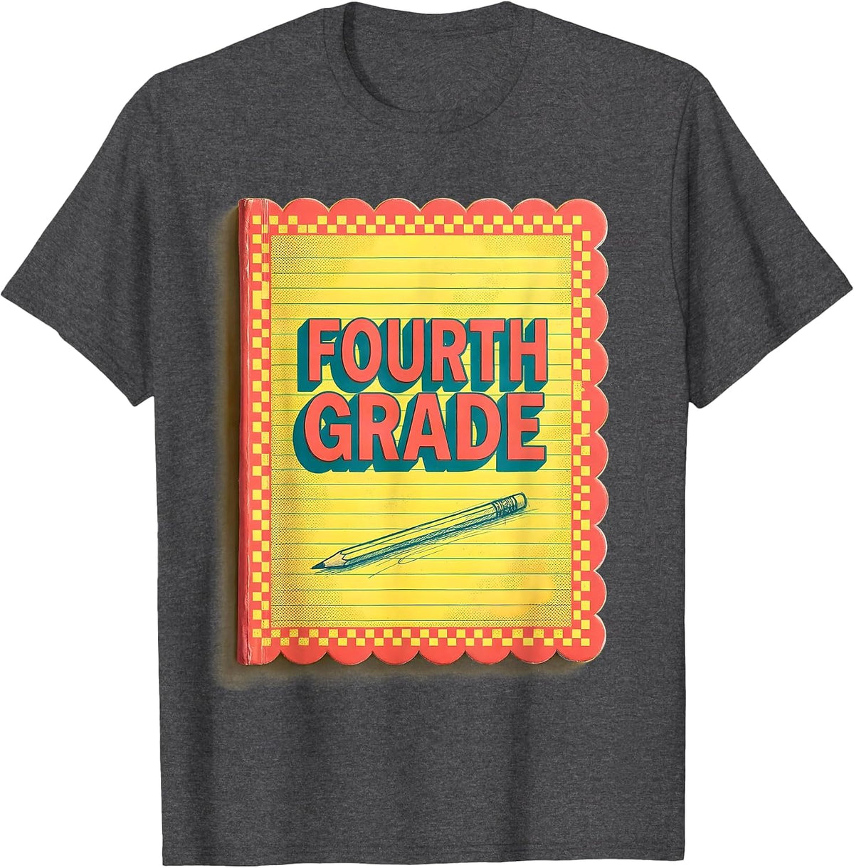 Fourth Grade Retro Checkered Back To School Teacher Girl T-Shirt - Dark Heather Grey