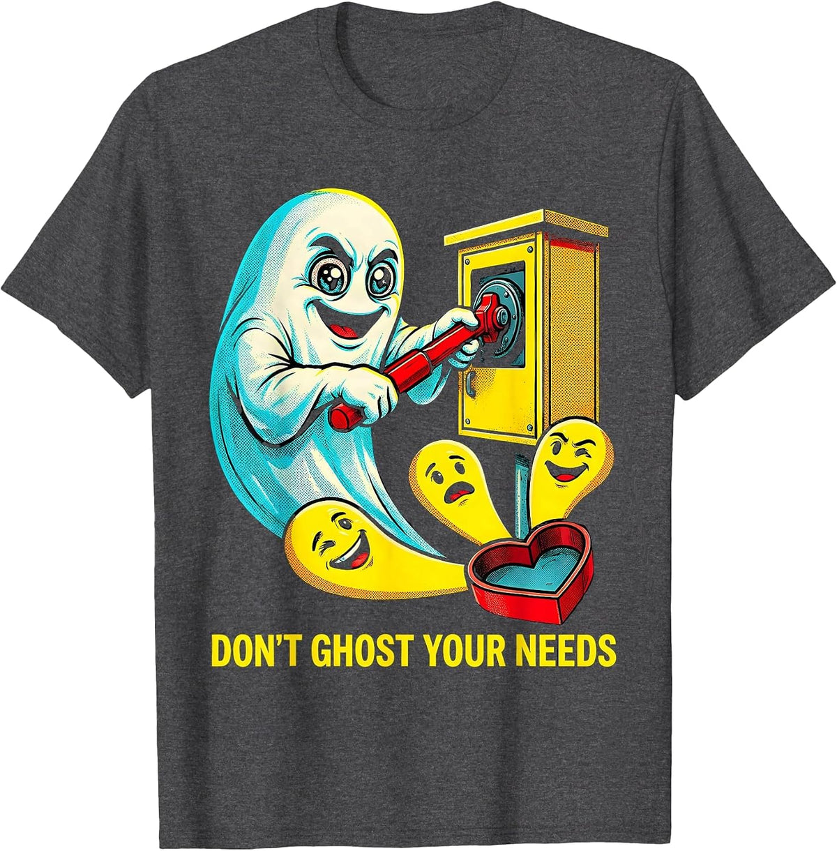 Don't Ghost Your Needs Pop Art Mental Health Halloween T-Shirt - Dark Heather Grey