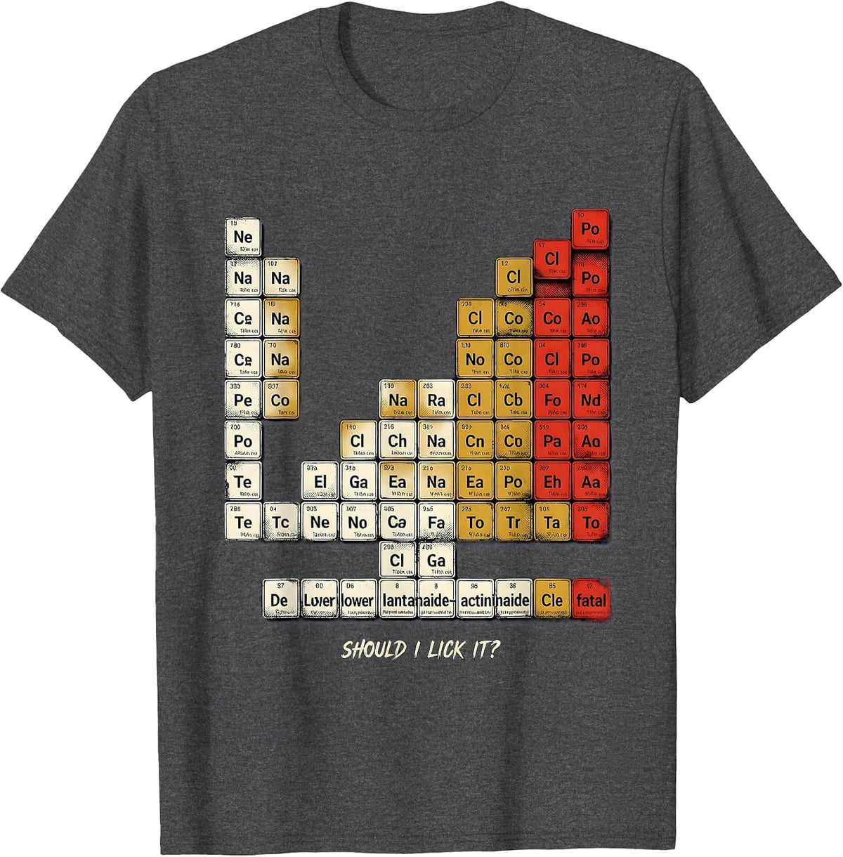 Men's Should I Lick It Funny Periodic Table Science Teacher Humor T-Shirt - Dark Heather Grey