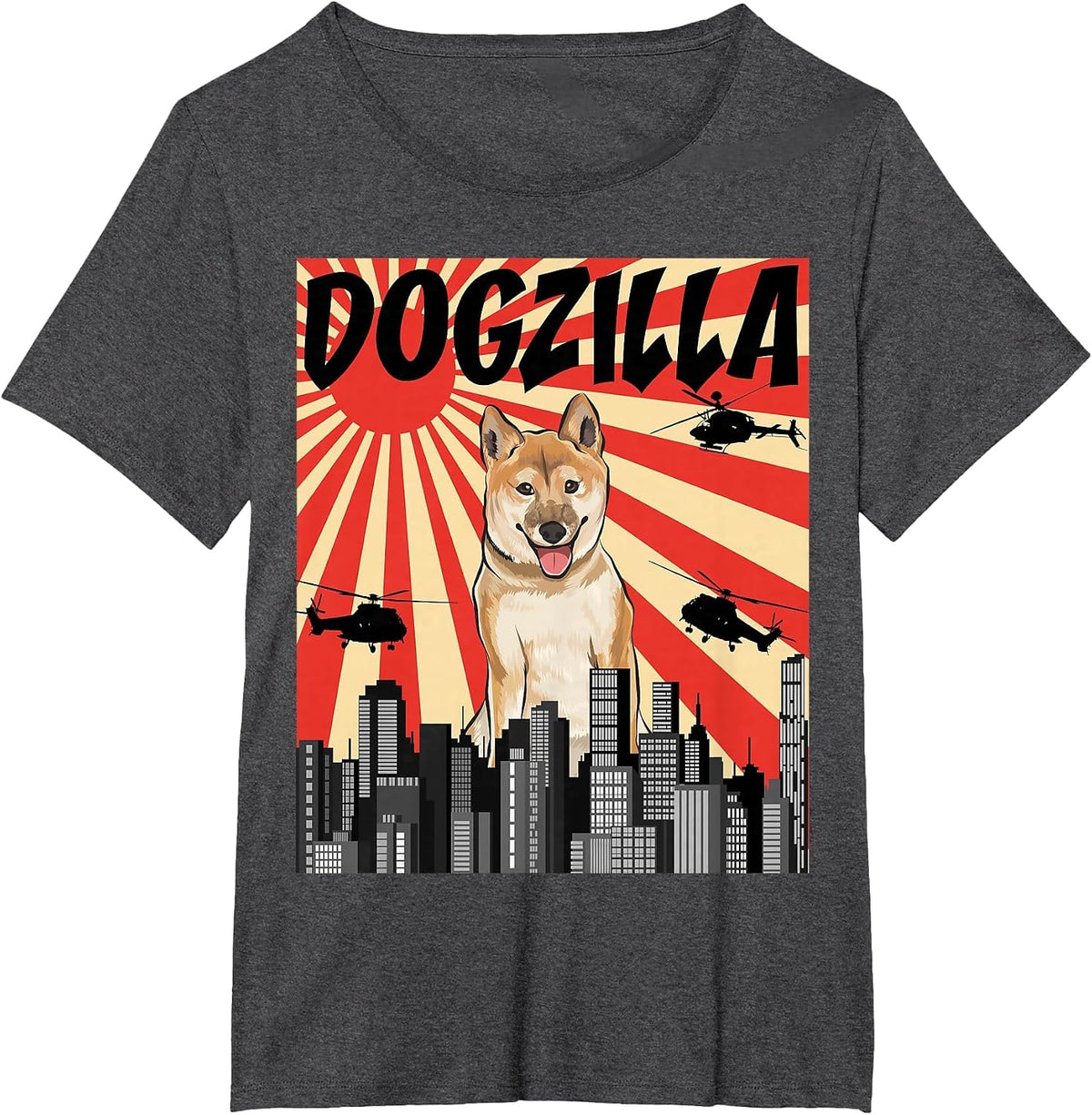 Funny Retro Japanese Dogzilla Shiba Inu T-Shirt - Dark Heather Grey
