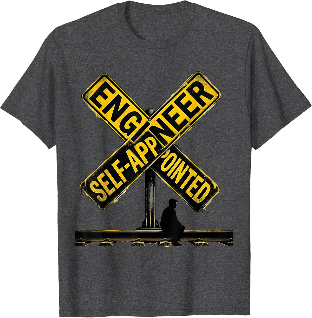 Men's Engineer, Self-Appointed Funny Train Enthusiast Locomotive T-Shirt - Dark Heather Grey