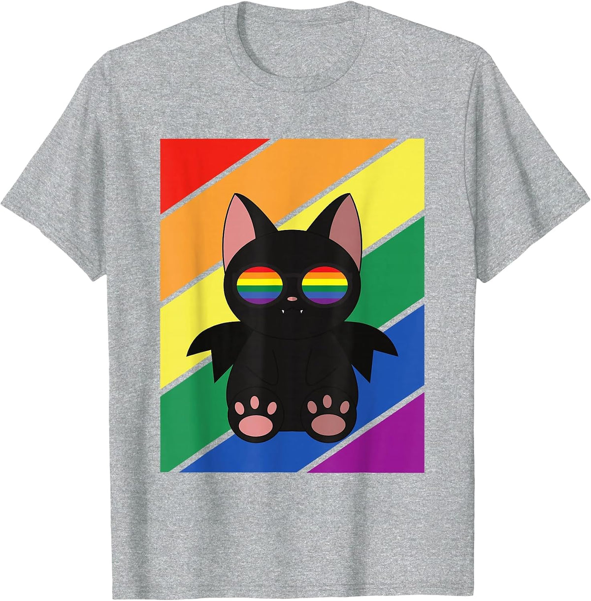 LGBTQ Flag Gay Pride Month Rainbow Bat with LGBT Glasses T-Shirt - Heather Grey