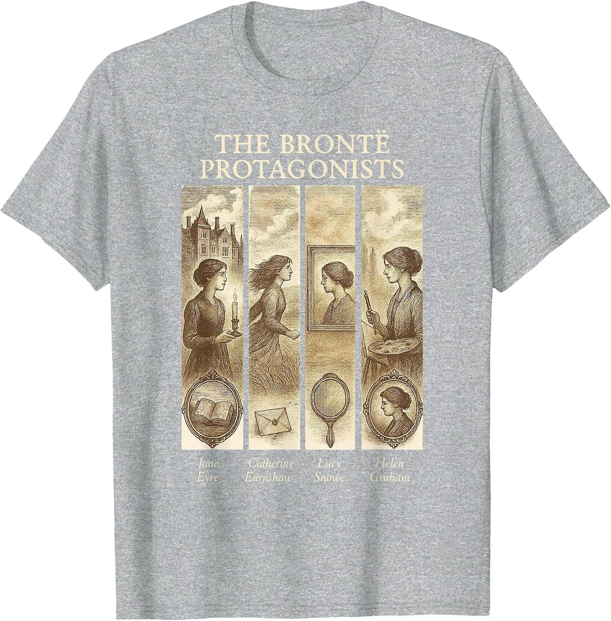 Jane Eyre, Wuthering Heights, Bronte Sisters, Heathcliff T-Shirt - Heather Grey