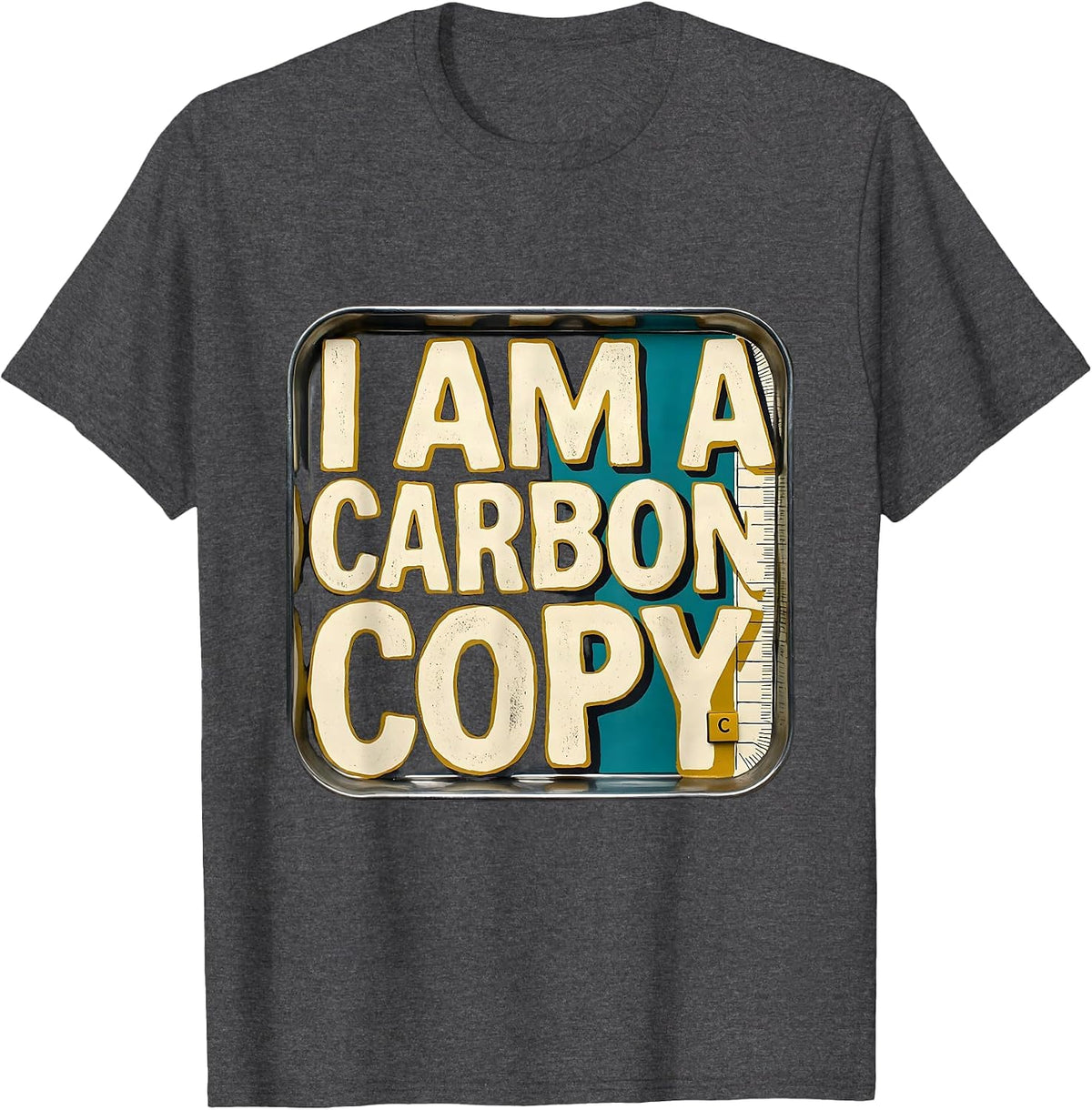 Men's I Am A Carbon Copy Midcentury Modern Chemistry Pun Humor T-Shirt - Dark Heather Grey