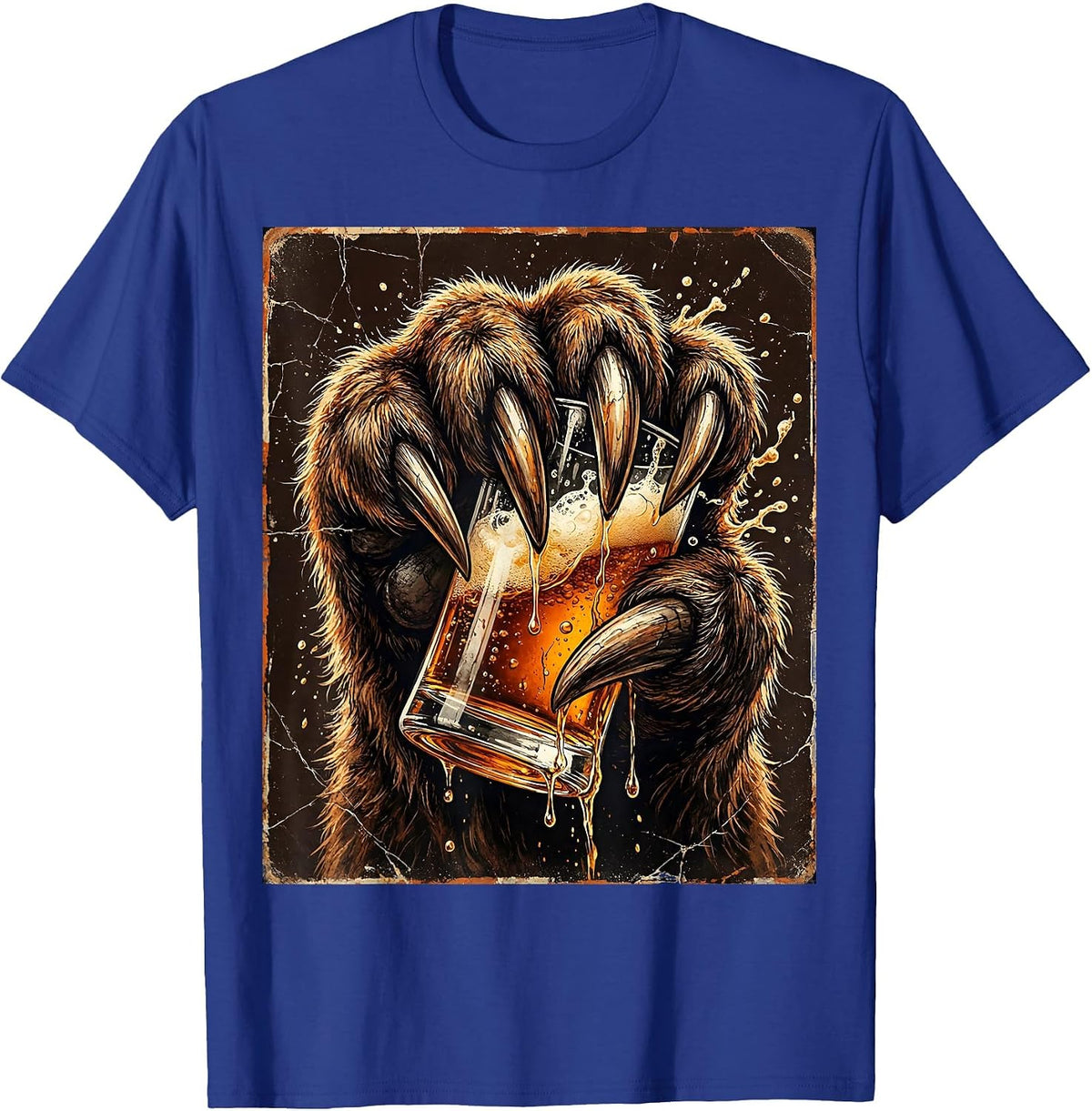 Bear Paw Gripping a Pint Glass Graphic Design T-Shirt - Royal Blue