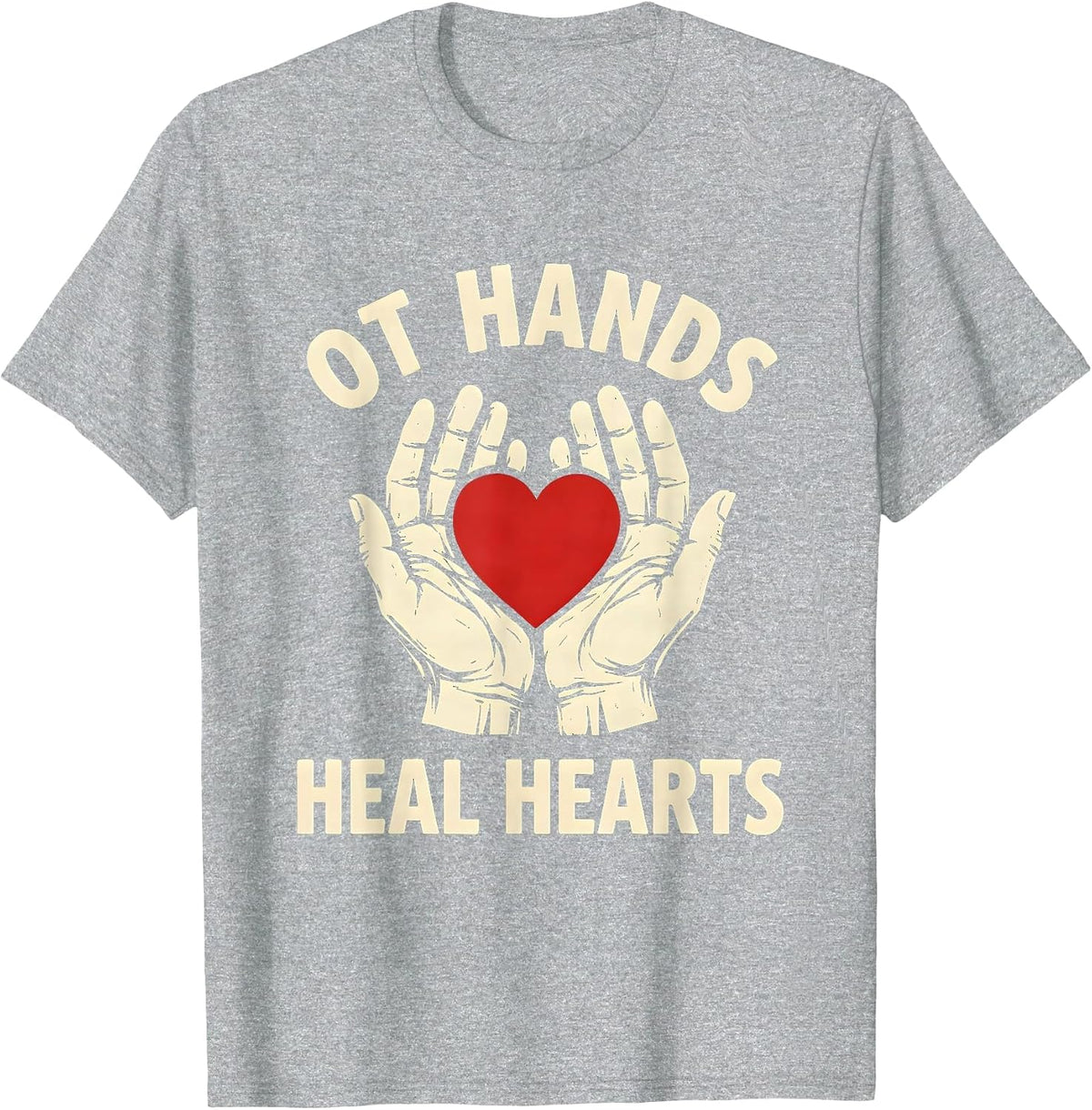 Men's OT Hands Heal Hearts Occupational Therapy Design T-Shirt - Heather Grey