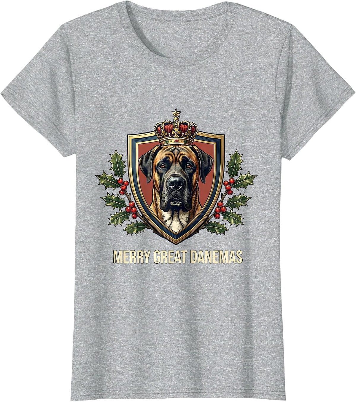 Merry Great Danemas Emblem Great Dane Dog Lover Christmas T-Shirt - Heather Grey