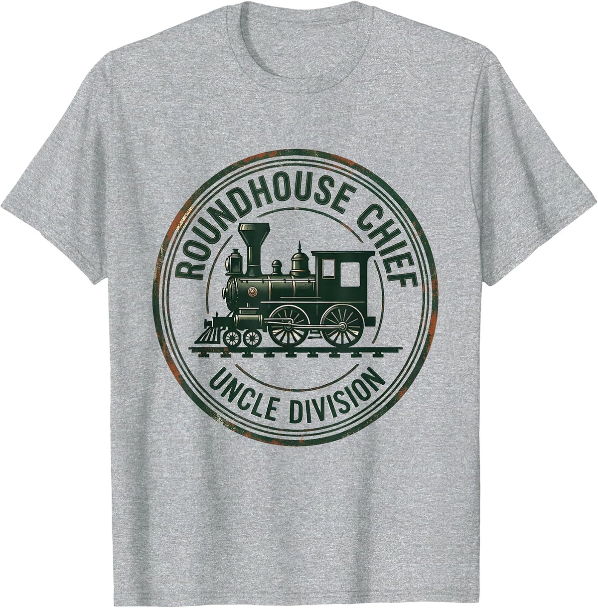 Men's Roundhouse Chief Uncle Division Vintage Steam Train T-Shirt - Heather Grey