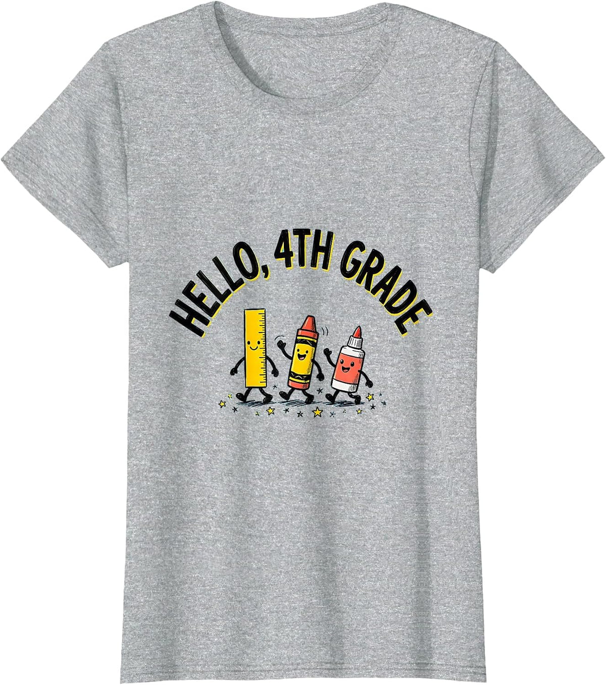 Women's Hello, 4th Grade Cute School Supplies Back To School Teacher T-Shirt - Heather Grey