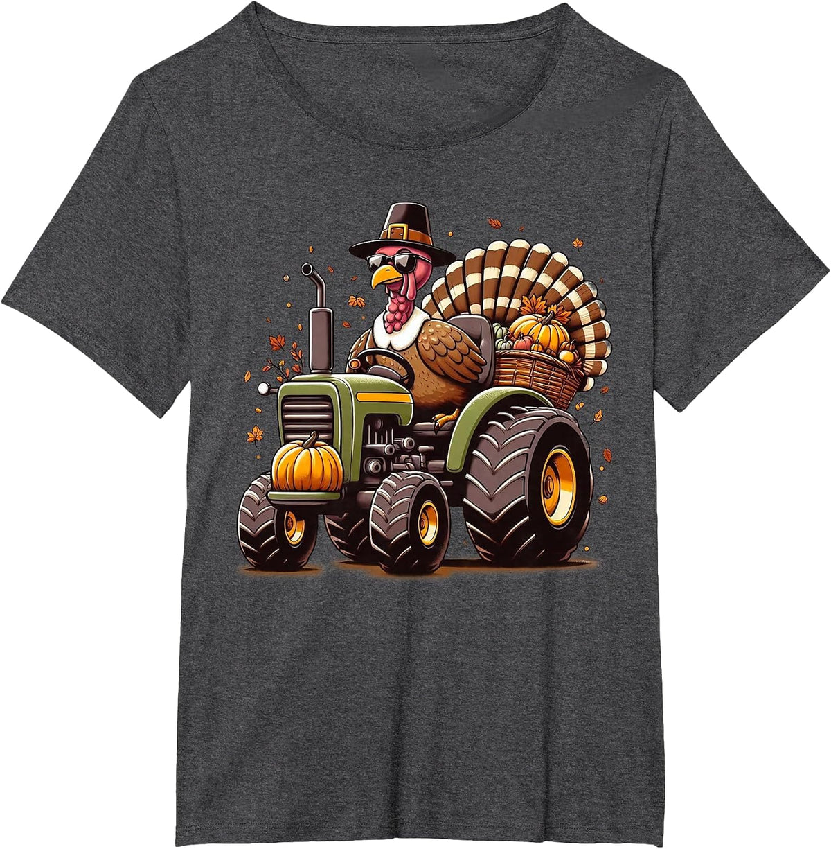 Turkey Riding Tractor Boys Kids Happy Thanksgiving Day T-Shirt - Dark Heather Grey