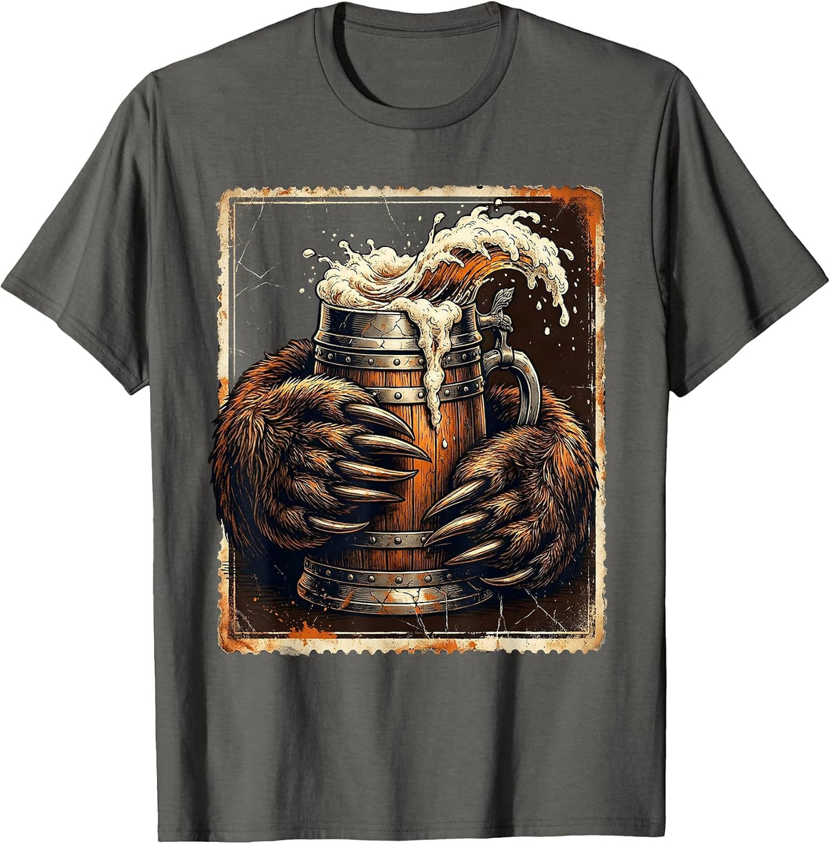 Men's Oktoberfest Bear Paw Beer Stein Graphic T-Shirt - Asphalt Grey