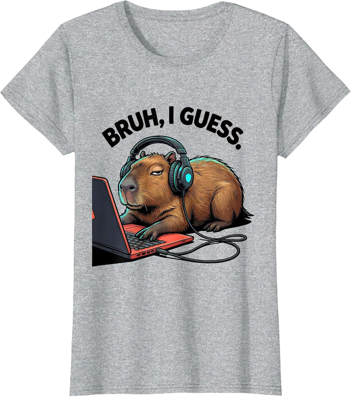 BRUH I GUESS Funny Capybara Gamer Meme Video Games T-Shirt - Heather Grey