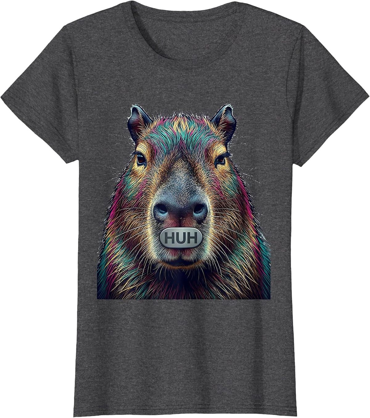 Women's Huh Funny Capybara Meme Animal Humor T-Shirt - Dark Heather Grey