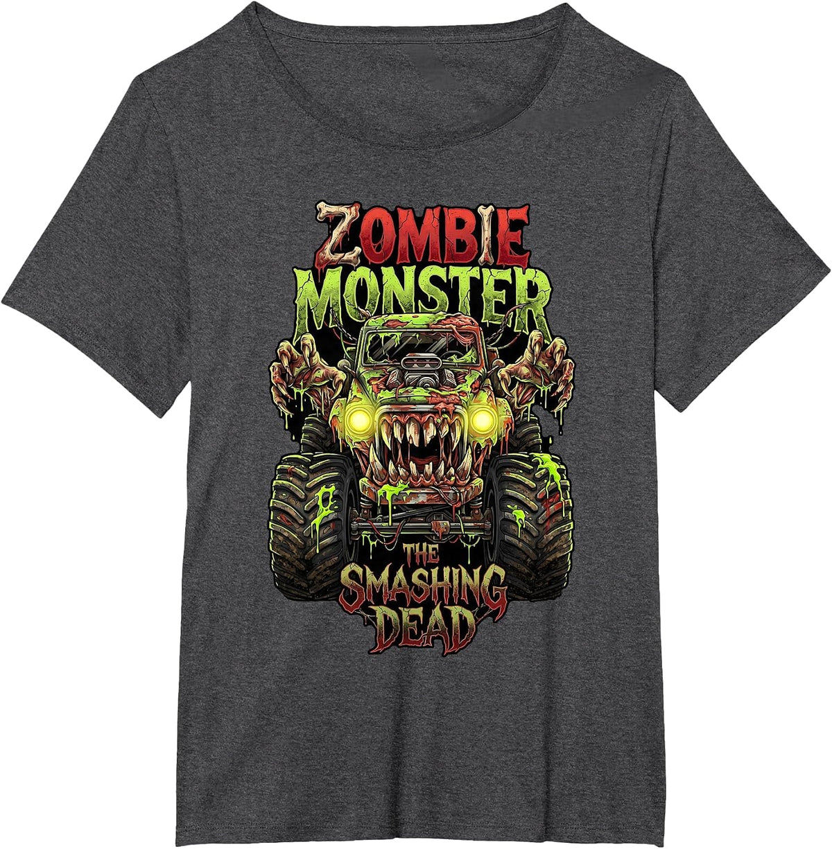 Zombie Monster Truck The Smashing Dead Halloween Boys Kids T-Shirt - Dark Heather Grey