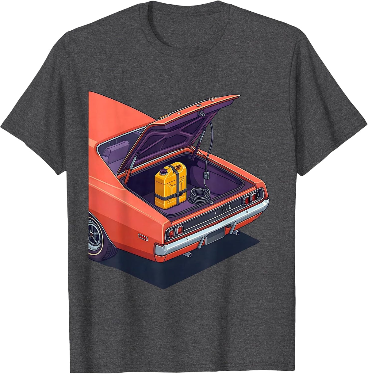 Men's Classic Muscle Car Garage Nostalgia Enthusiast T-Shirt - Dark Heather Grey