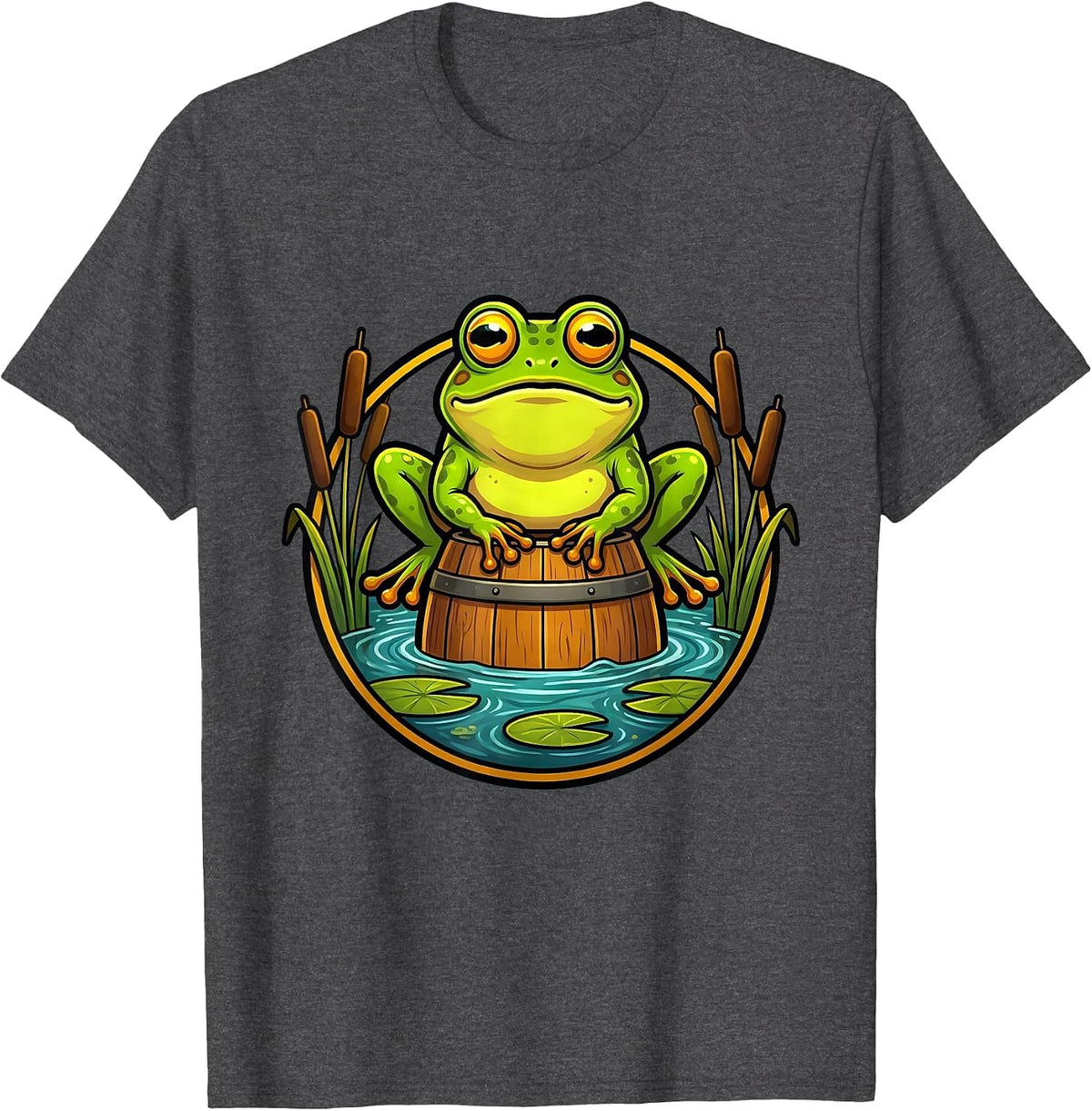 Men's Frog on a Keg Pond Beer Illustration T-Shirt - Dark Heather Grey