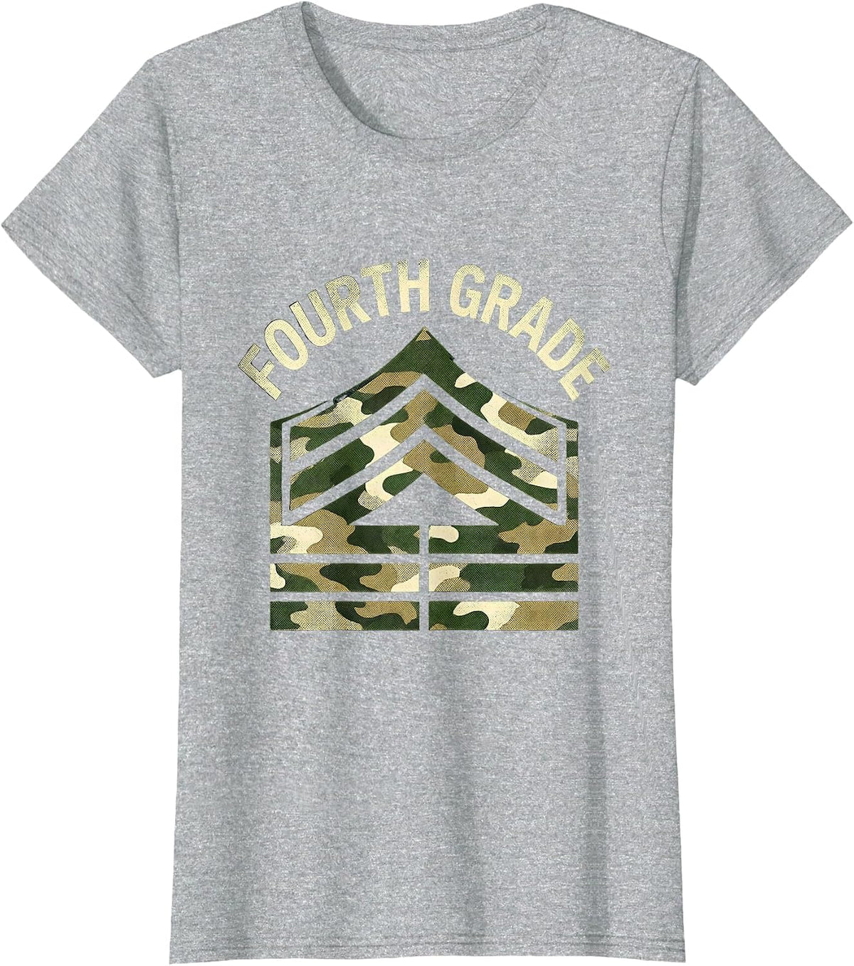 Fourth Grade Camo Back To School Boys Teacher T-Shirt - Heather Grey