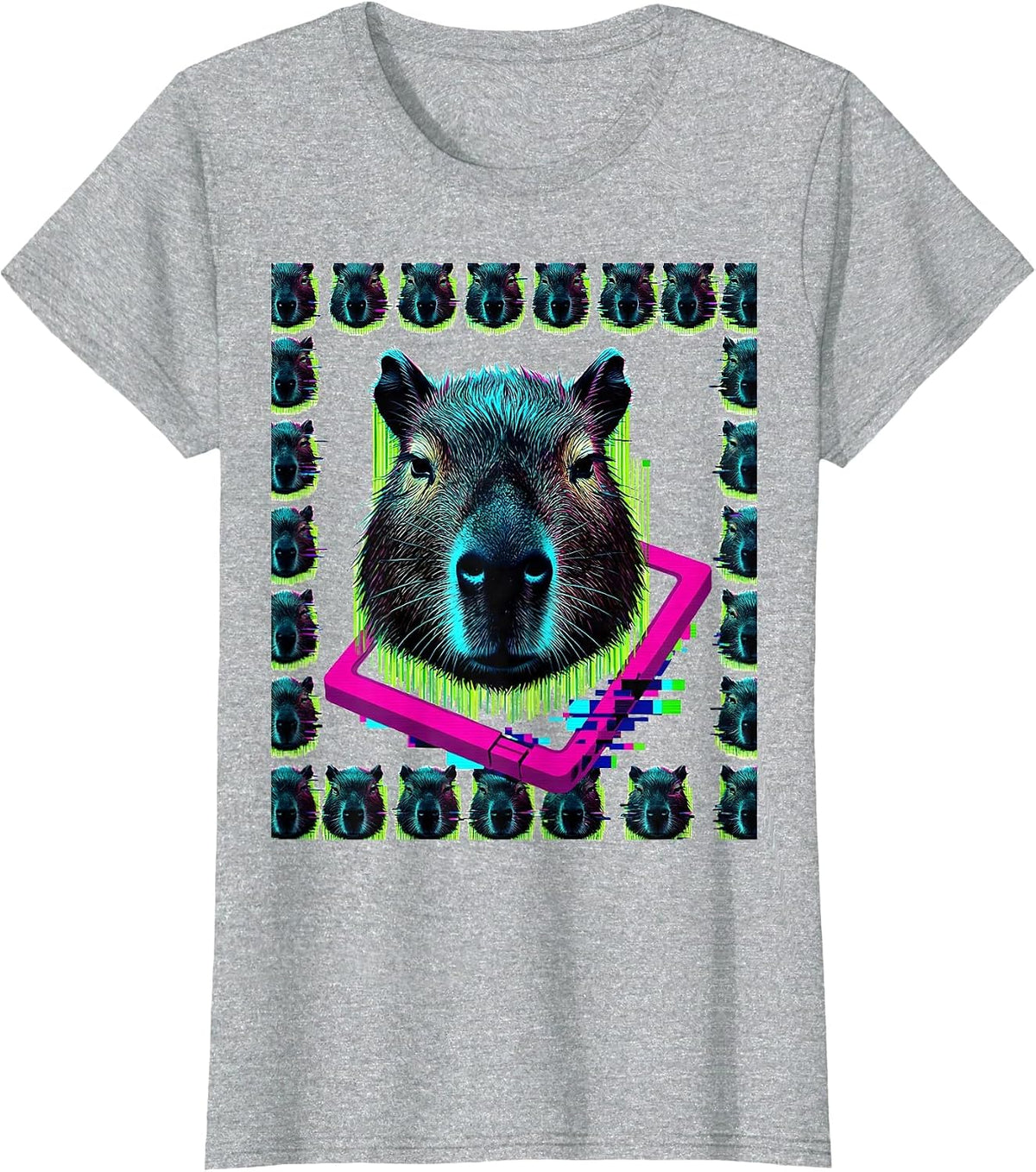 Women's Capybara Glitch Gamer Meme Humor T-Shirt - Heather Grey