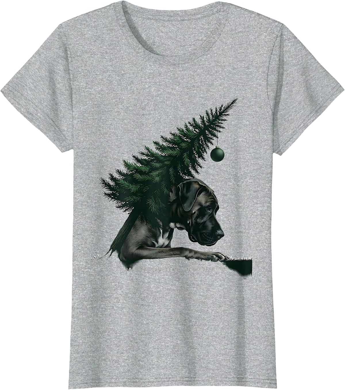 Women's My Great Dane Leans On The Tree Funny Dog Lover Christmas T-Shirt - Heather Grey