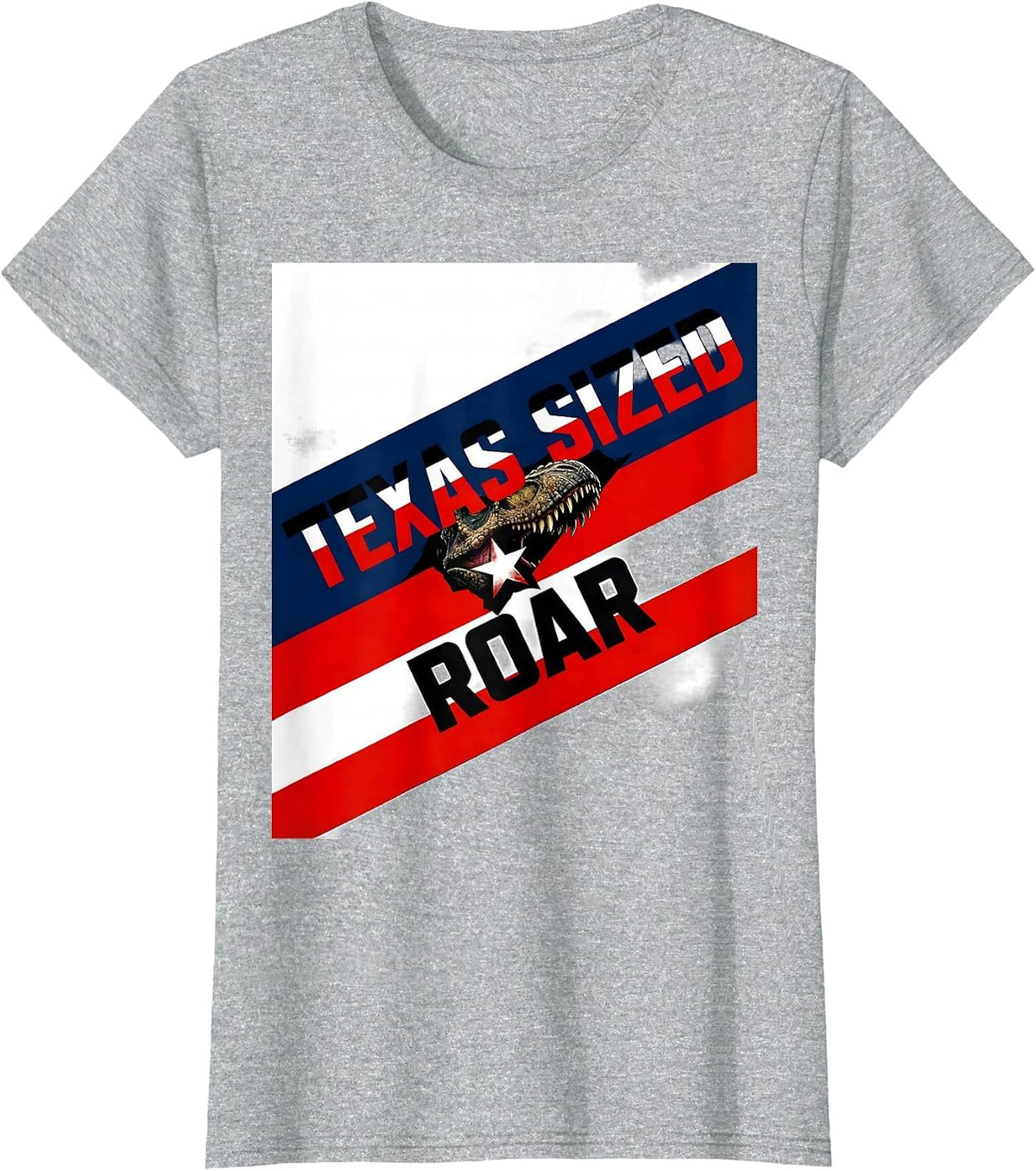 Women's Texas Sized Roar Funny Dinosaur Lover Kids State Pride T-Shirt - Heather Grey