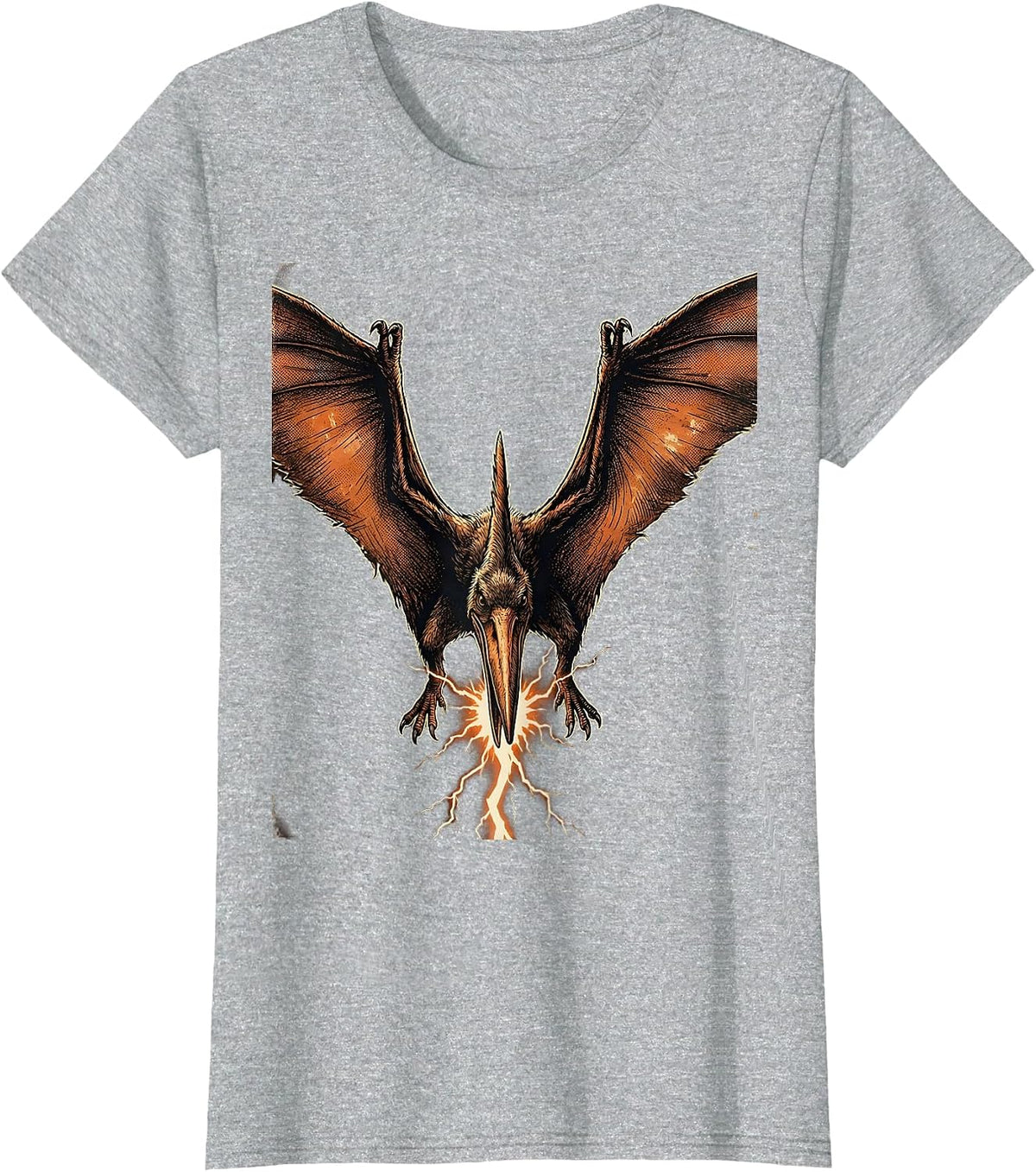 Women's Pterodactyl Lightning Bolt Dinosaur Graphic T-Shirt - Heather Grey