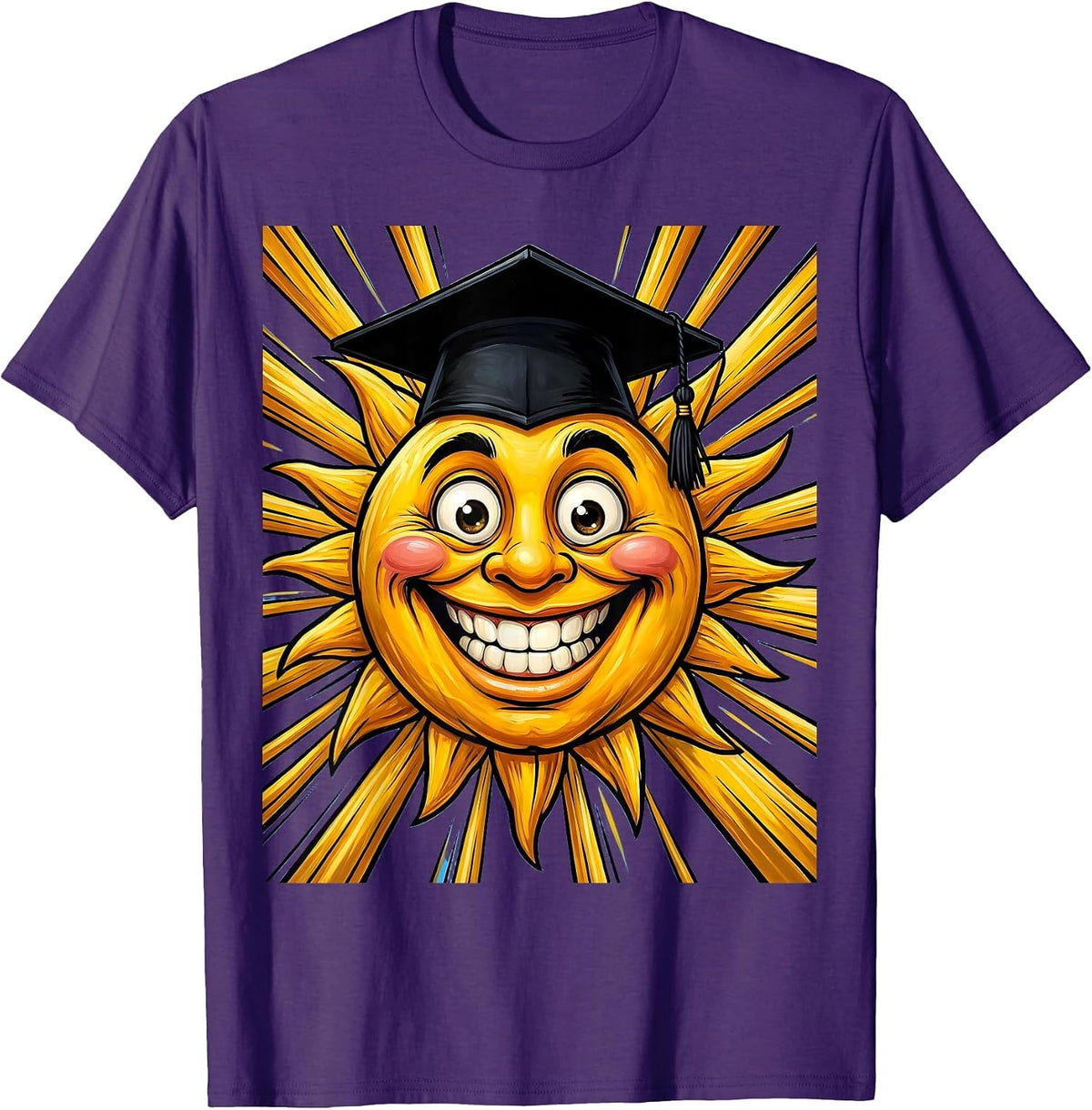 Prek Teacher Smiling Sun Graduation Cap Design T-Shirt - Purple