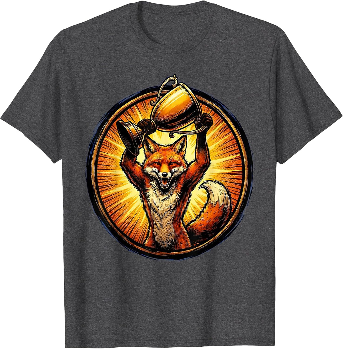 Fifth Grade Fox Trophy Champion Illustration T-Shirt - Dark Heather Grey