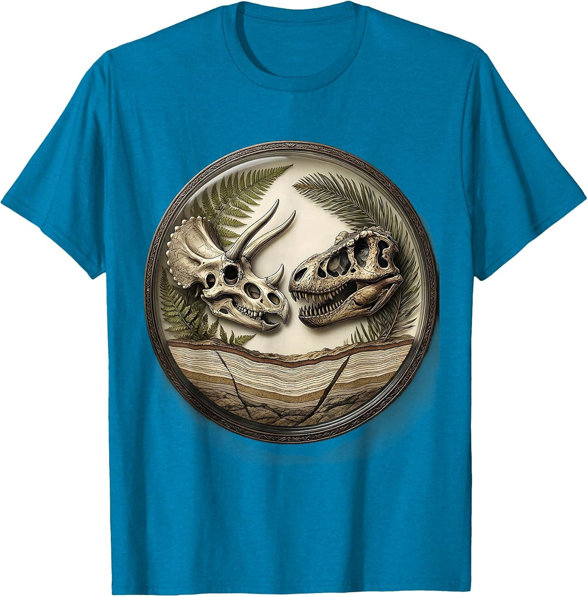 Triceratops vs T-Rex Canyon Showdown Dinosaur T-Shirt - Sapphire Blue