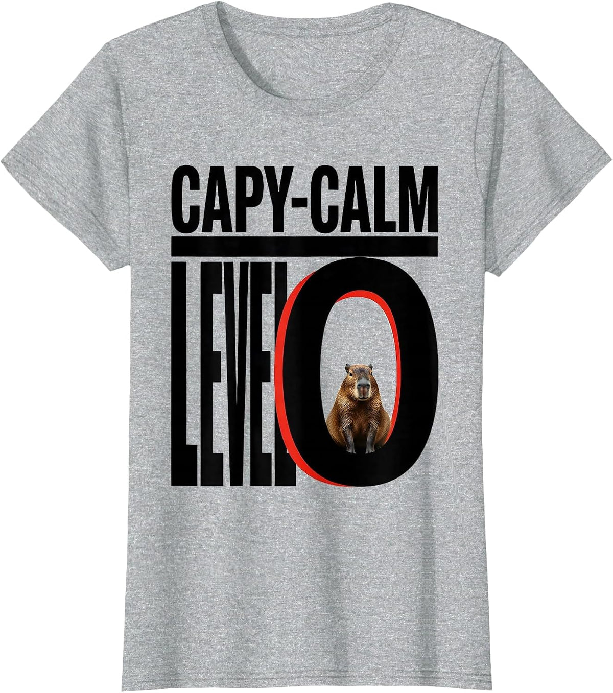 Women's Capy-Calm, Level Zero Funny Capybara Animal Meme Humor T-Shirt - Heather Grey