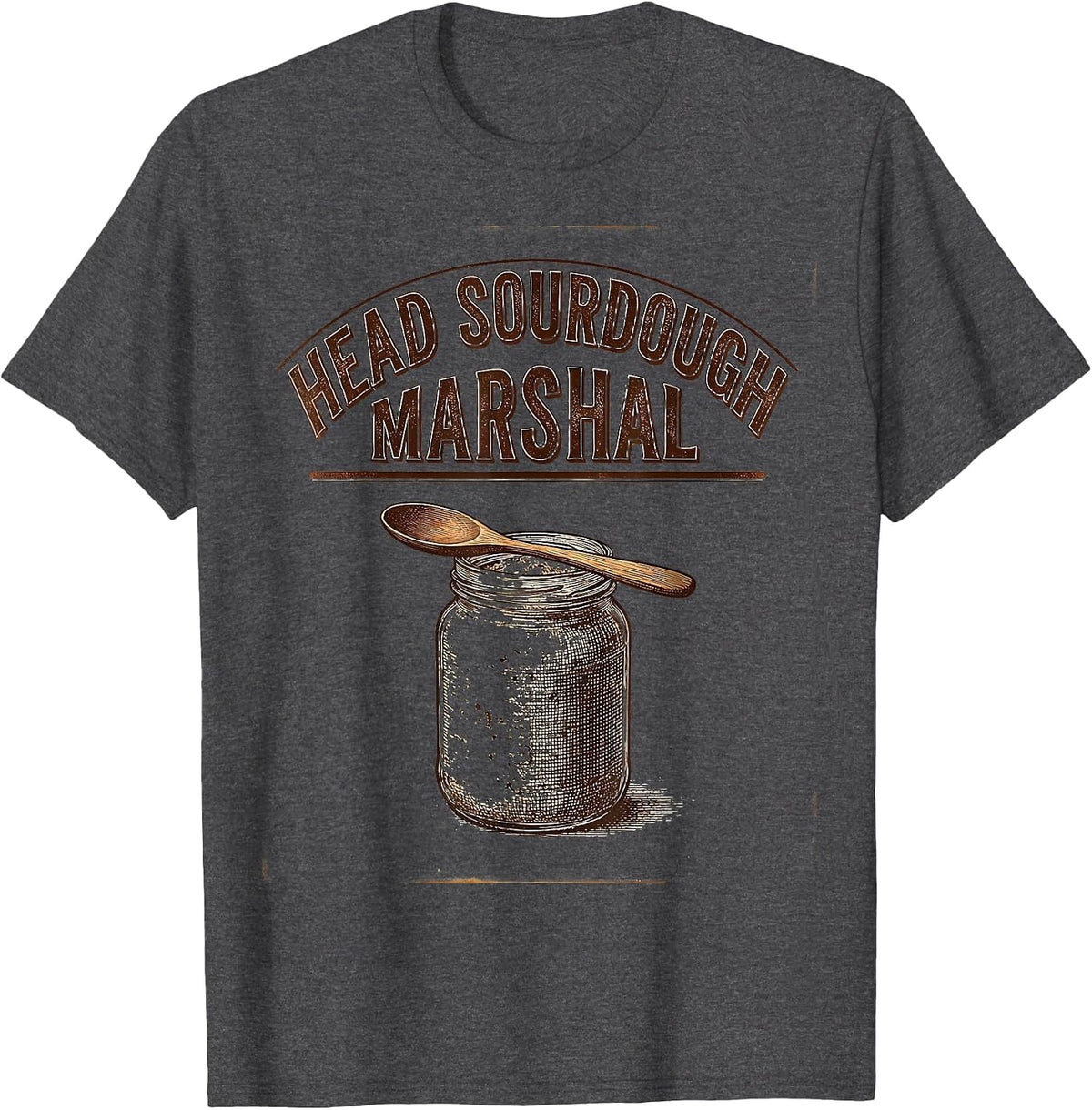 Men's Head Sourdough Marshal Vintage Baker Bread-Pun Humor T-Shirt - Dark Heather Grey