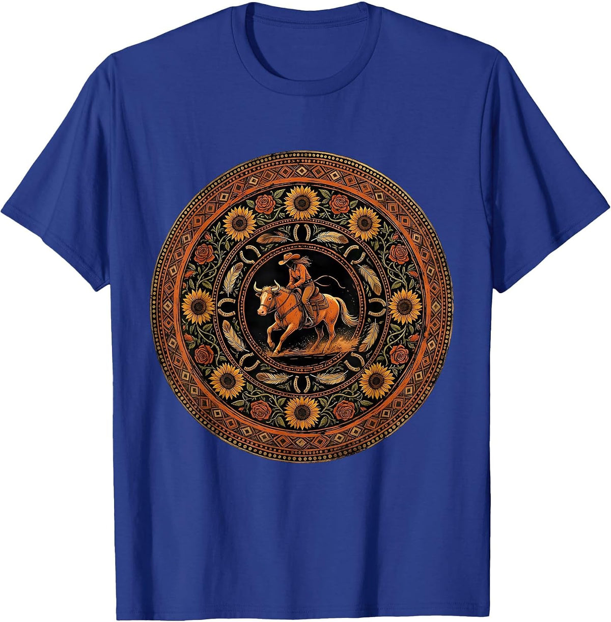 Rodeo Barrel Racing Cowgirl Graphic Tee T-Shirt - Royal Blue