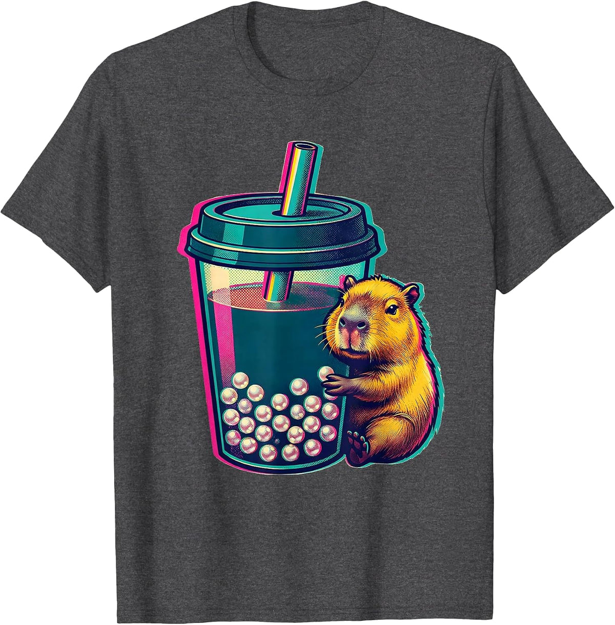 Men's Capybara Boba Tea Kawaii Anime Cute Bubble Tea Lover T-Shirt - Dark Heather Grey
