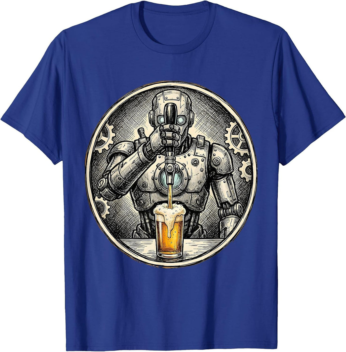Robot Bartender Beer Tap Graphic Tee T-Shirt - Royal Blue