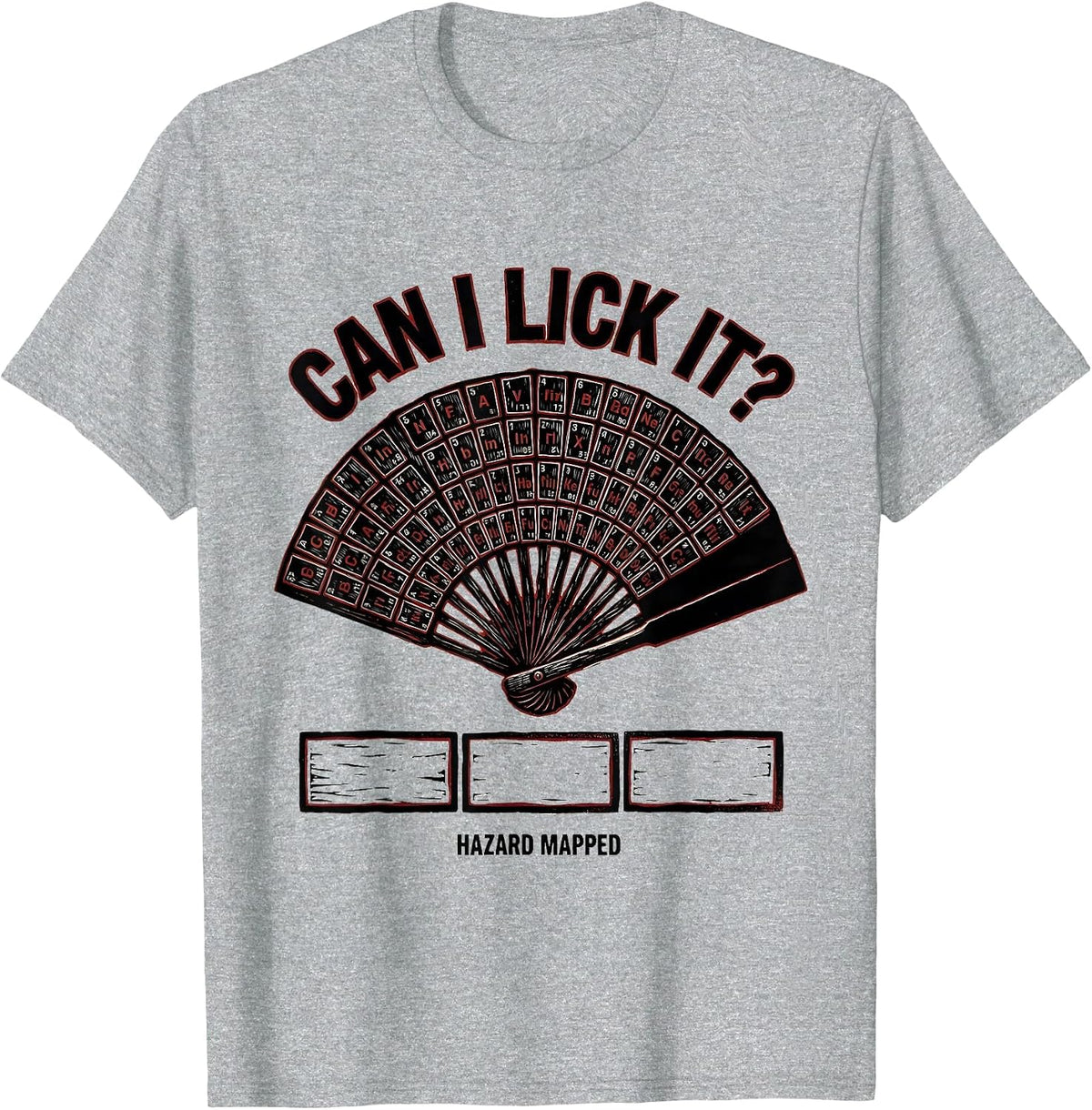Men's Can I Lick It Hazard Mapped Funny Periodic Table Science T-Shirt - Heather Grey