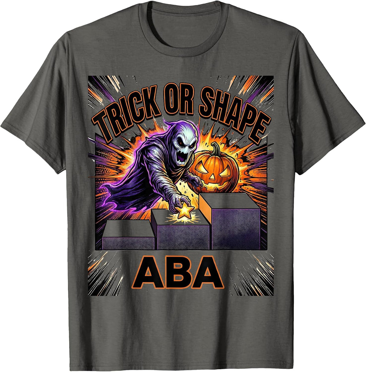 Men's Trick Or Shape ABA Comic Ghost Physical Therapy ABA T-Shirt - Asphalt Grey