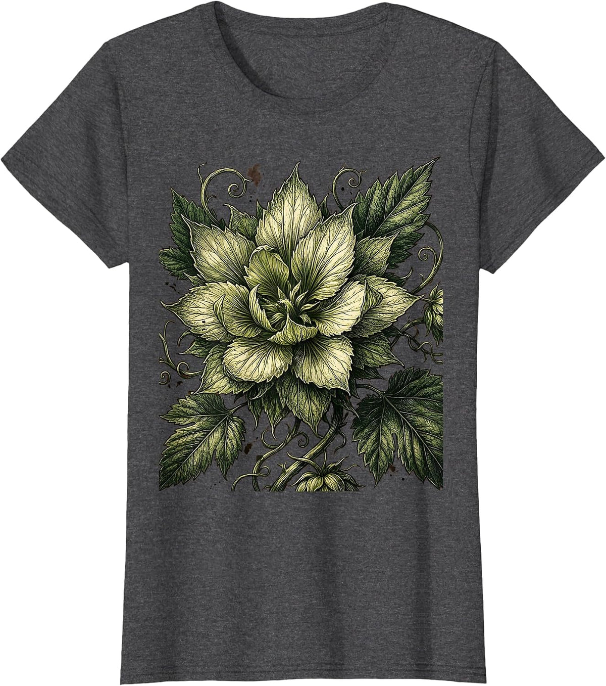 Women's Giant Hops Flower Burst Beer Graphic T-Shirt - Dark Heather Grey