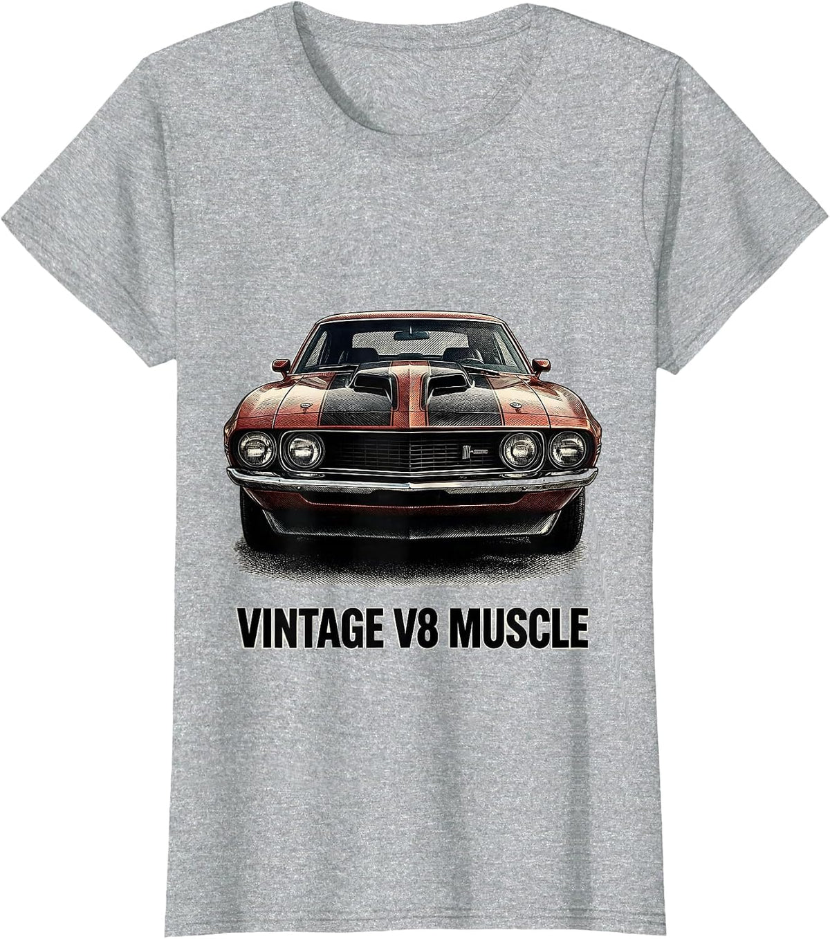 Women's Vintage V8 Muscle Classic Muscle Car Patriotic Enthusiast T-Shirt - Heather Grey