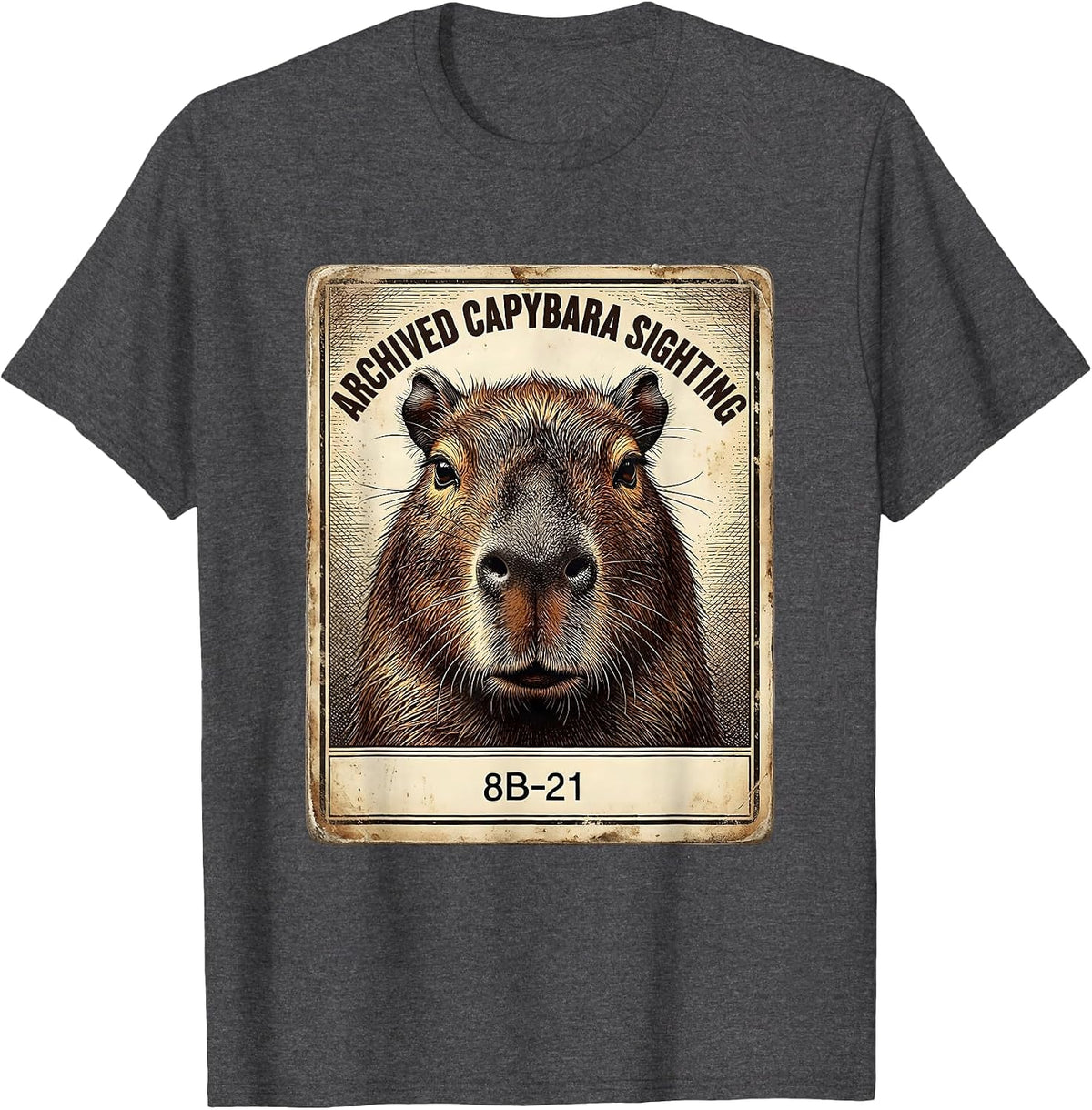 Archived Capybara Sighting 8B-21 Funny Vintage Animal Meme T-Shirt - Dark Heather Grey